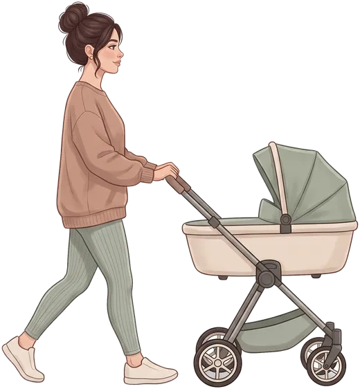 The Linea heroine walking with a pram